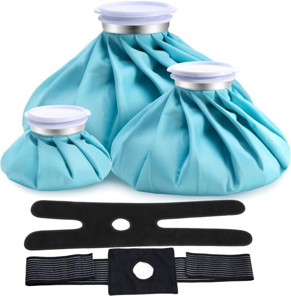 Ice Bags for Injuries Reusable:  3 Packs Ice Cold Packs with 2 Wrap Ice Bag Hot Water Hot & Cold Therapy Pain Relief for Knee Leg Injury No-Leak Waterproof Ice Bags 3 Sizes 6"/9"/11", Light Blue