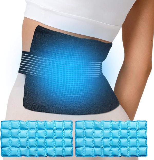 2 Extra Large Ice Pack for Back Pain Relief with Extension Strap, Cold and Hot Packs for Injuries, Reusable Lower Back Ice Pack Wrap for Lumbar Surgery, Sciatica, Herniated Disc, Coccyx Pain
